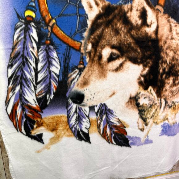 New fleece piece of fabric 44” by 44” wolf scene with moon - Picture 3 of 5